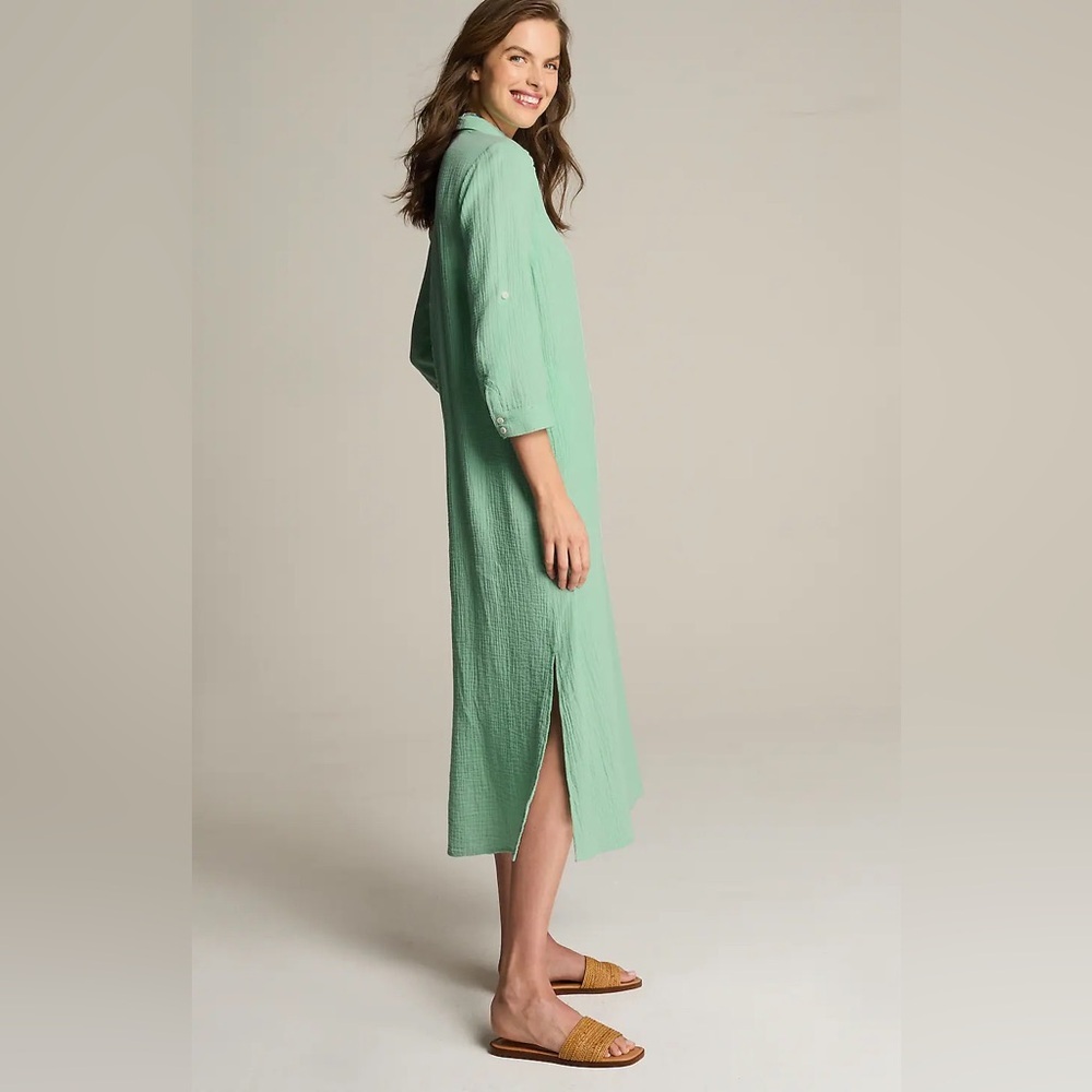 NWT J. Jill cotton gauze cool aqua midi shirtdress sz xs - Picture 3 of 12